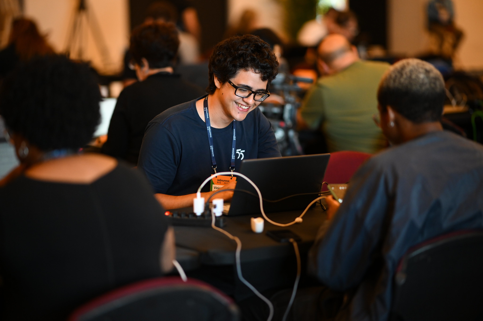 Journalists at the Media Village during day two of Web Summit Rio 2023