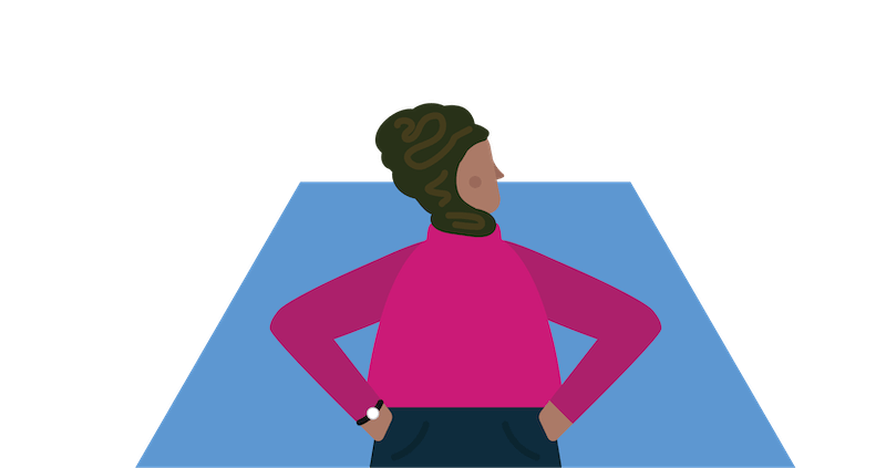 An illustration of a person standing in 'power stance', with hands on hips and elbows bent out to the sides.